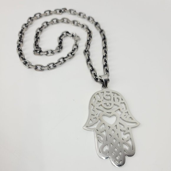 NWT Statement Hamsa Stainless Steel Necklace NEW - Picture 9 of 14